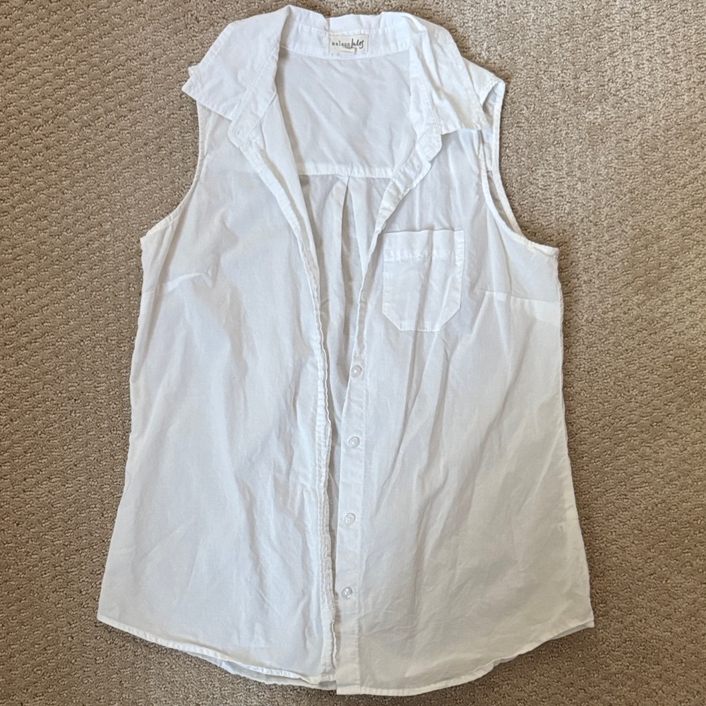Maison Jules White Sleeveless Button Down Shirt